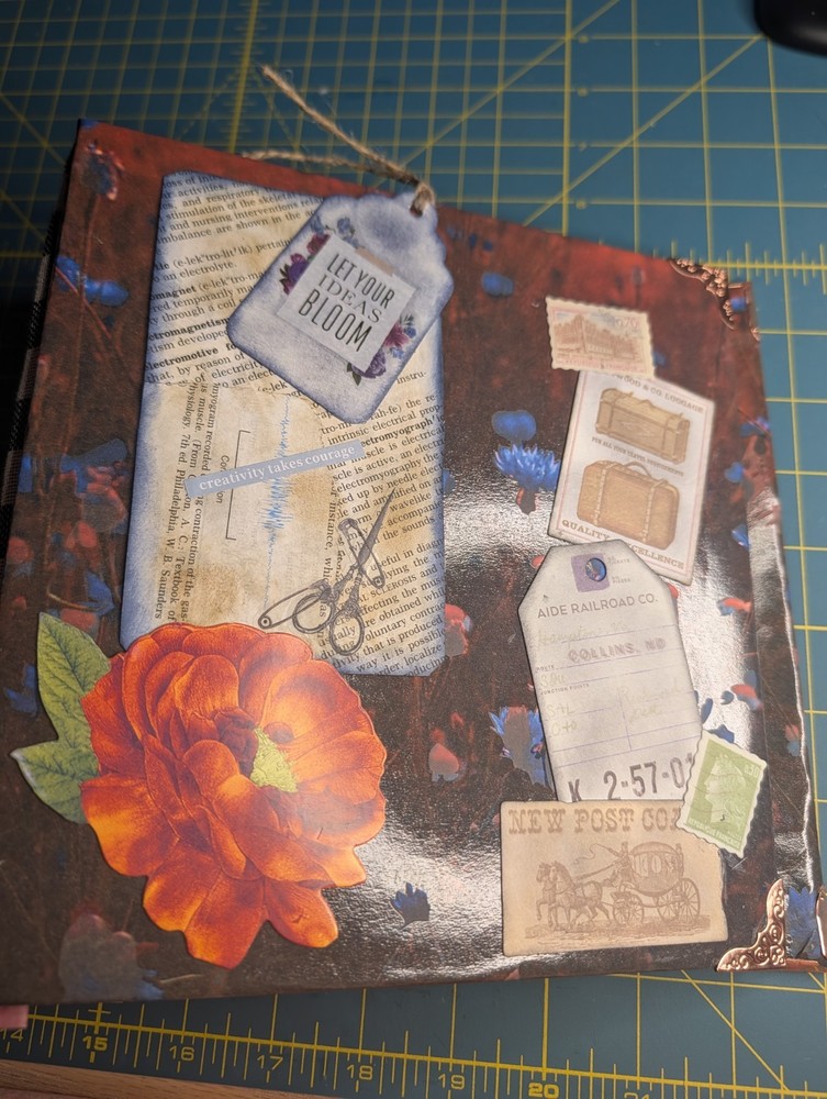 Handmade Vintage Floral Junk Journal Starter Kit – Brown Blue Orange