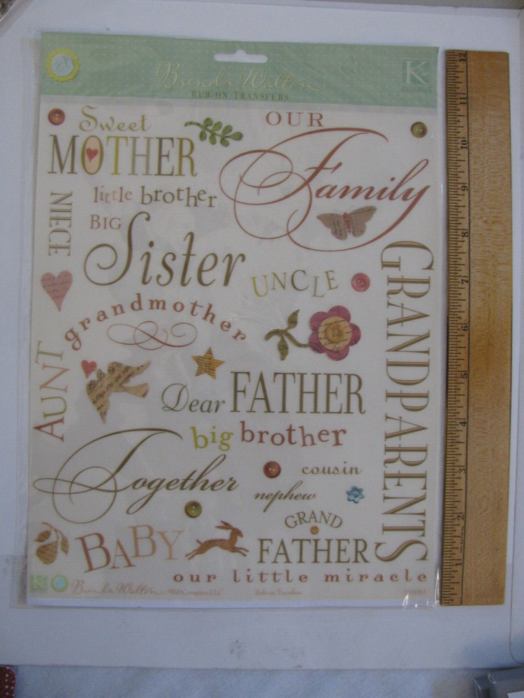 K&Company FAMILY PHRASES Rub-Ons Transfer Mother Brother Grandparents Father NOS