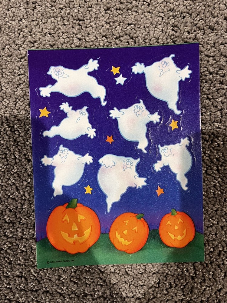 VINTAGE HALLMARK HALLOWEEN GHOSTS~JACK O’ LANTERNS~PUMPKINS STICKERS 8 sheets