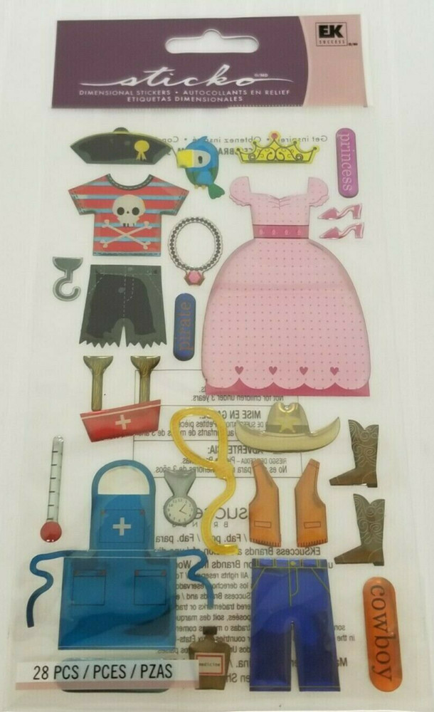 Sticko Dimensional Stickers Kids Dress up-Costume Party Princess Pirate Nurse-DR