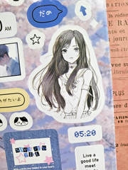 Japanese Kawaii Manga Girl Sticker Sheet Glossy Retro Aesthetic Y2K