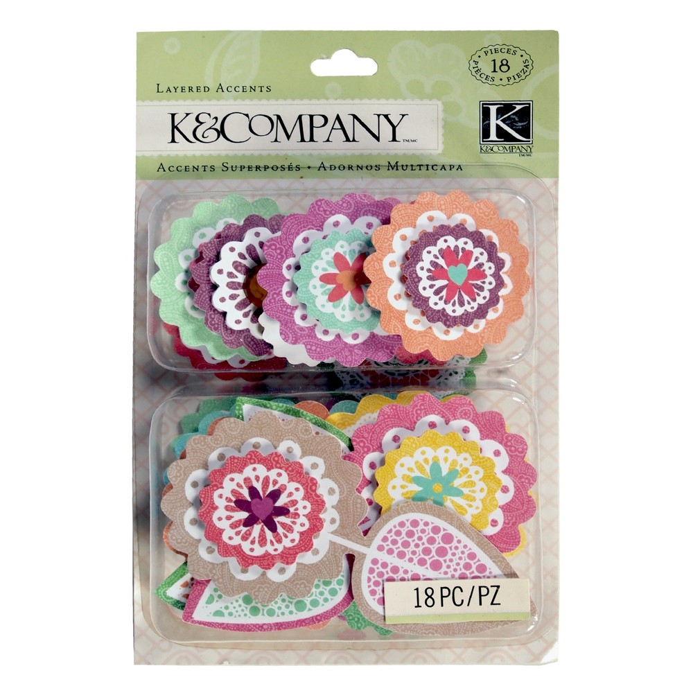 K&Company : Handmade Doilies Layered Accents – 18 pieces – floral shapes K&Co