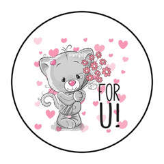 30 FOR U YOU KITTEN STICKERS ENVELOPE SEALS LABELS 1.5″ ROUND HEARTS FLOWERS