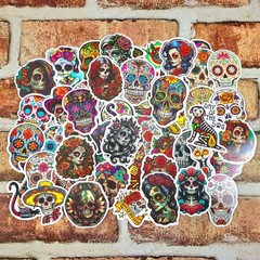 Day of the Dead Sugar Skull Stickers | Colorful Floral Calavera | Set of 10
