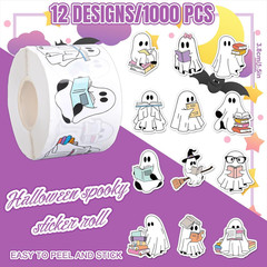 1000 Pcs Halloween Ghost Stickers Self-Adhesive Decals for Party Decor, 2 Rolls