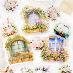 Cat Rabbit Flower Window PET Stickers 30PCS Scrapbook Paper Crafts Supply Diary