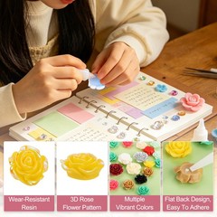 20mm Resin Rose Flatback Charm, 40Pcs Cabochon Embellishment, Shiny Lemon Yellow