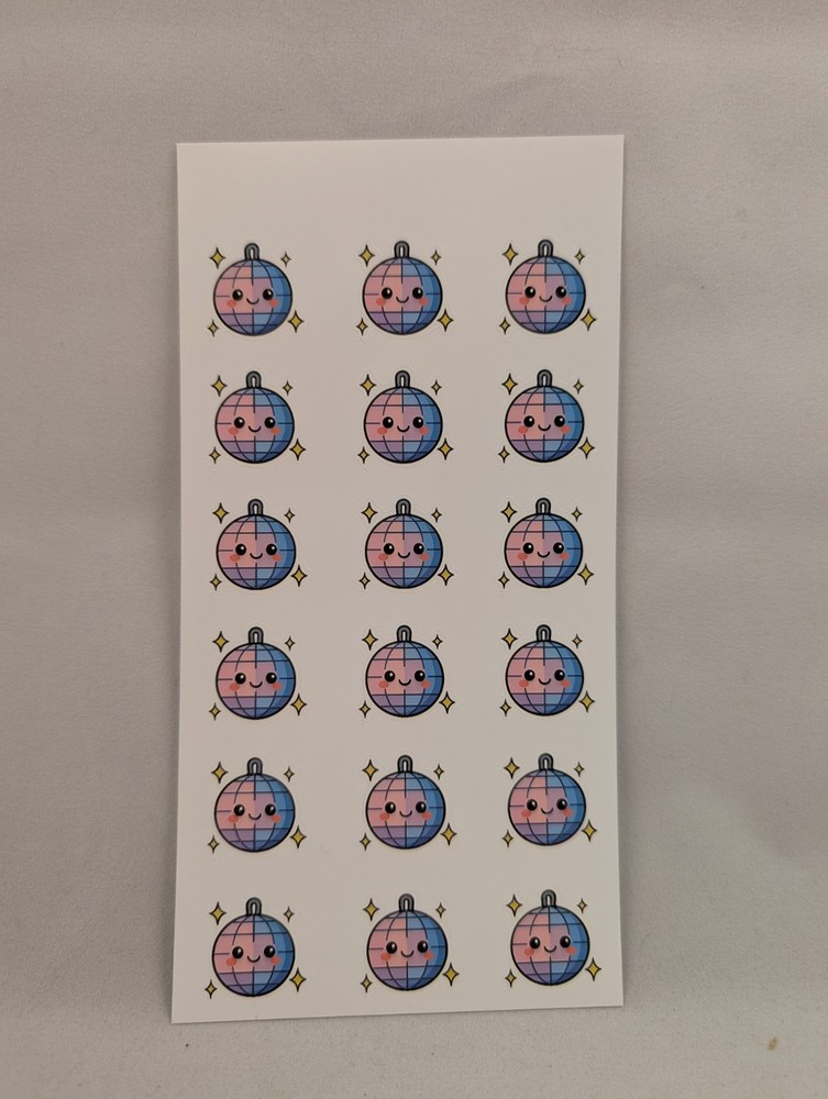 Cute Kawaii Disco Ball Sticker Sheet 18 Pcs 1″x1″ Retro Party Favor Stickers