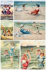 Handmade Set of 6 Retro Vintage SEASIDE Beach Ladies STICKERS – Just Cut & Use!