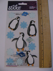 Sticko Stickers SPARKLEY PENGUINS Snowflakes Fish 15 Pieces NIP
