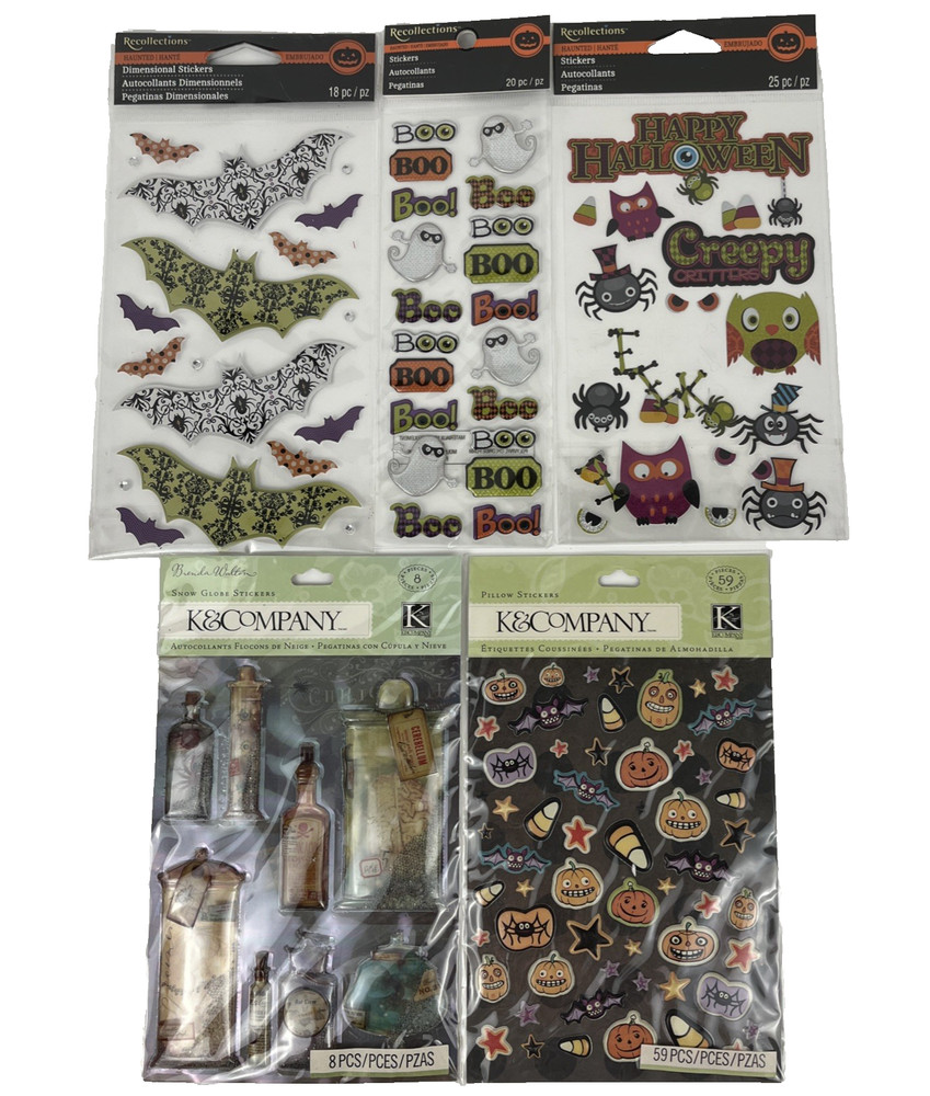 Halloween Stickers Scrapbook Dimensional Pillow Snow Glove Haunted Lot of 5