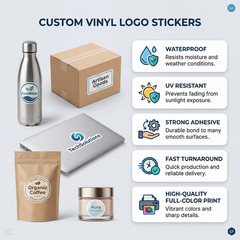 100 Custom Round Logo Stickers – Waterproof Vinyl Business Labels, Personalized