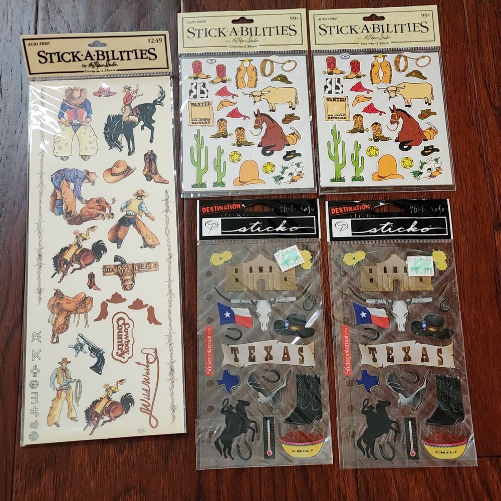 Lot Of 5 Packs of Western Cowboy Texas Scrapbook Stickers Stick-a-bilities