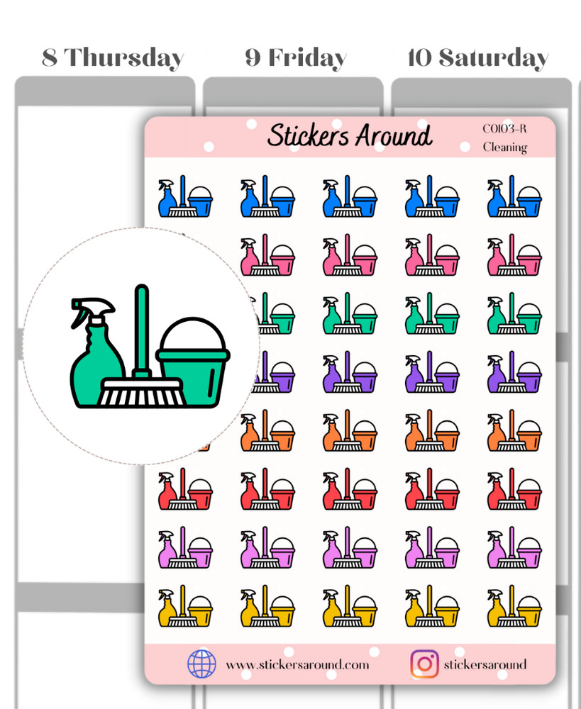 Rainbow Cleaning Icon Planner Stickers, Chores Stickers, Calendar & Journal