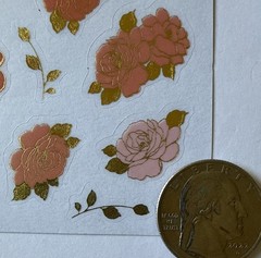 PEACH ROSE Gold Foil Mylar Stickers(16pc)3”x 4”Garden •Leaf•Flowers•Card Making•
