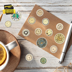 Vintage Clock Face Stickers Pack 50Pcs Waterproof Vinyl for Scrapbooking Journal