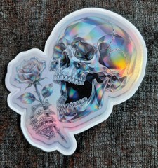Holographic Gothic Skull and Rose Stickers | Die-Cut | Set of 4