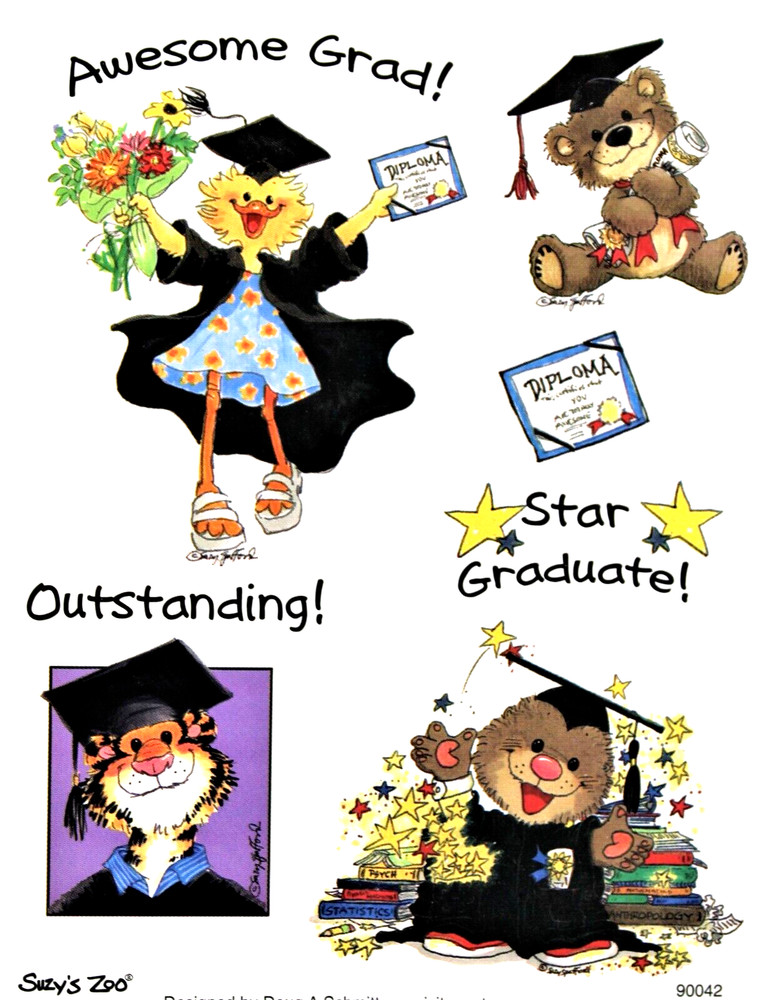 Suzy’s Zoo «Graduation» Scrapbook 4″x 6″ Sticker #90042 – 8 Stickers 1 SHEET