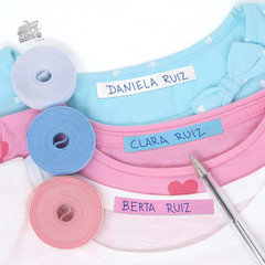 2 Rolls Pink Heat Adhesive Textile Tape 1cm Labels School Clothes Writable
