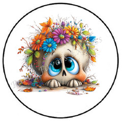 WHIMSICAL SKULL WITH FLOWERS ENVELOPE SEALS LABELS STICKERS PARTY FAVORS