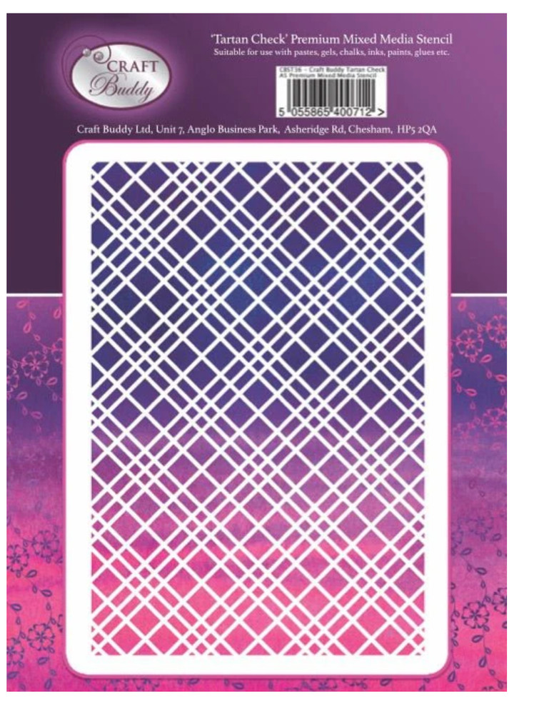 CraftbuddyUS Craft Buddy Tartan Check A5 Premium Mixed Media Stencil – CBST36