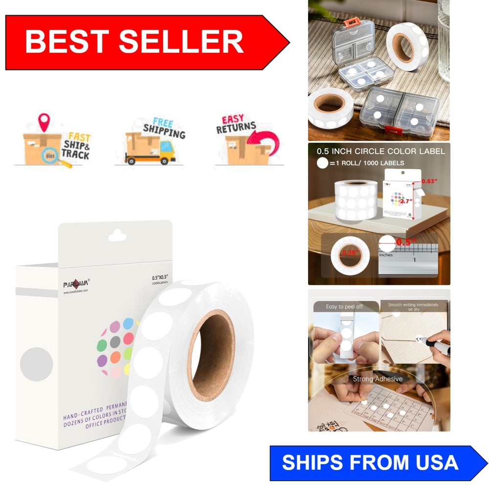1000 Pack White 0.5 Inch Round Dot Stickers – Color Code Labels for Every Need