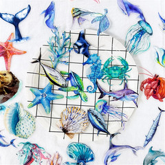 50PCS Marine Animal Stickers PET Transparent Stickers Starfish,Jellyfish,Sea Tur