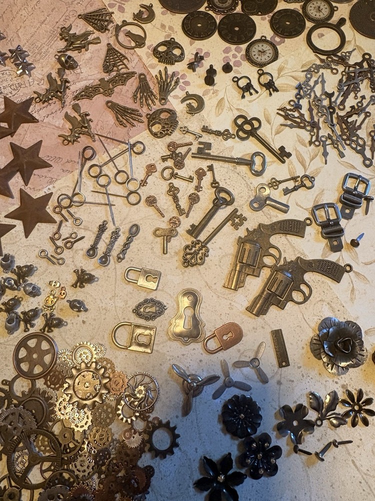 CRAFTERS MUST SEE!! Massive Metal Embellishment Lot For Mixed Media/scrapbooking