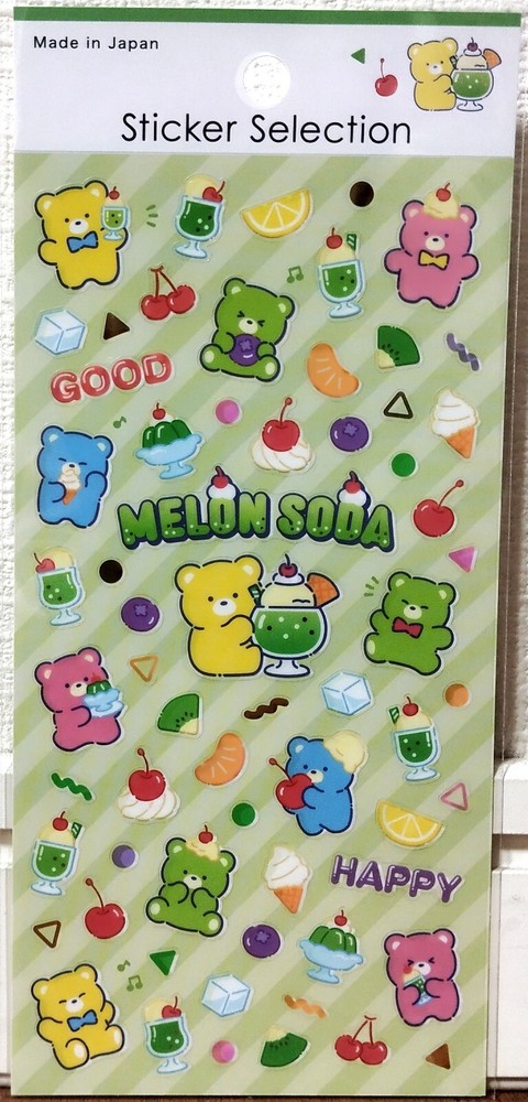 GAIA Melon Soda Float Sticker Selection Animal Bear Drink Fruits MADE IN JAPAN