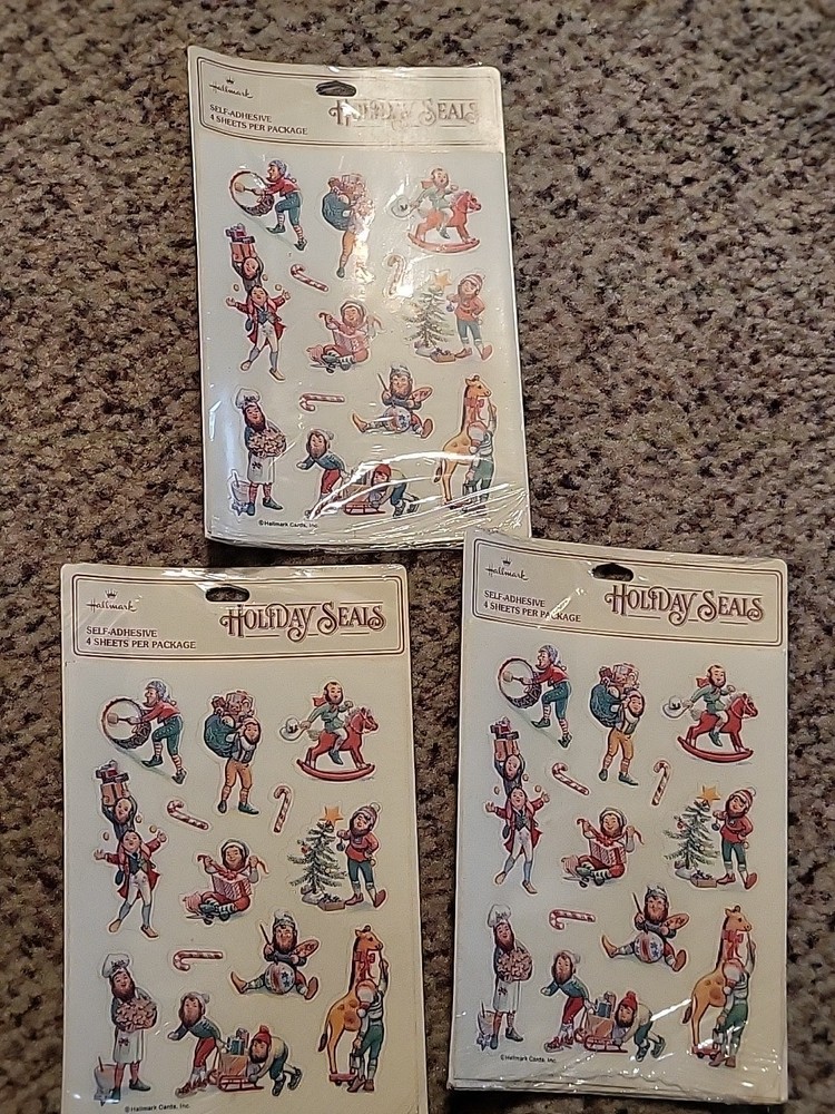 3~Vintage 1980 Hallmark Sheet Of Christmas Elves Stickers NOS