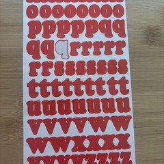 Vtg Red Alphabet Stickers 4 Sheets Used Capital Lower Case Numbers Exclamation