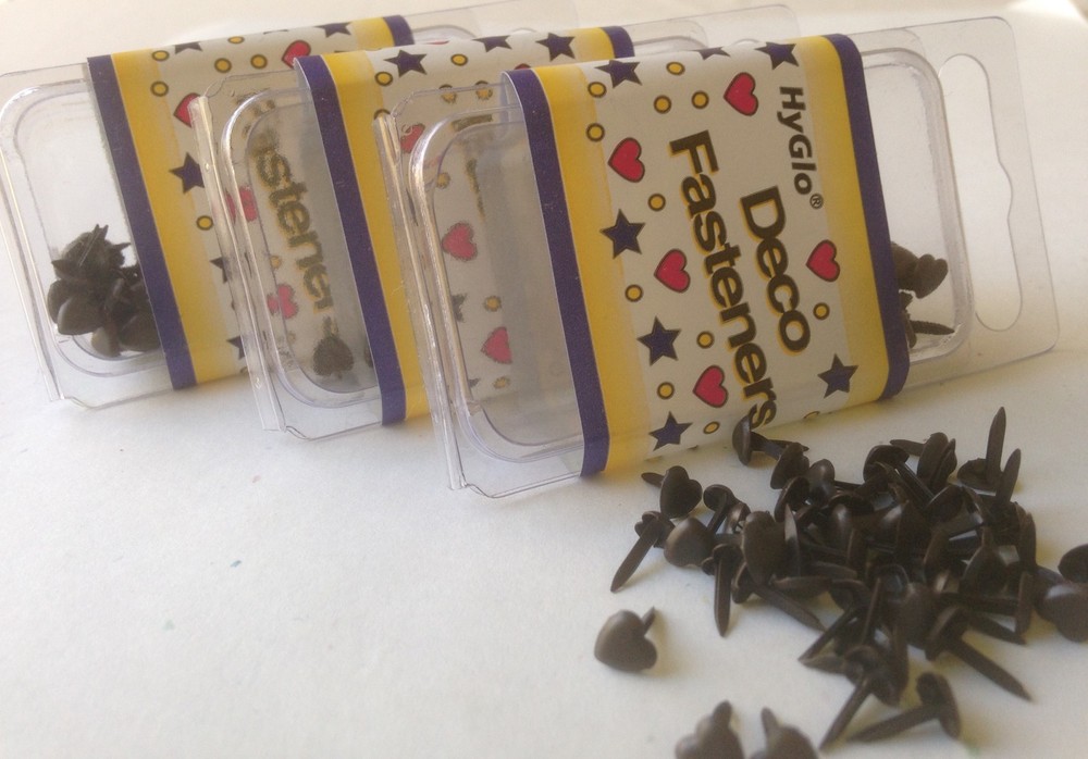 HyGlo Deco Fasteners-Brads-4mm Antique Bronze Hearts-4 bxs 200 total-NEW