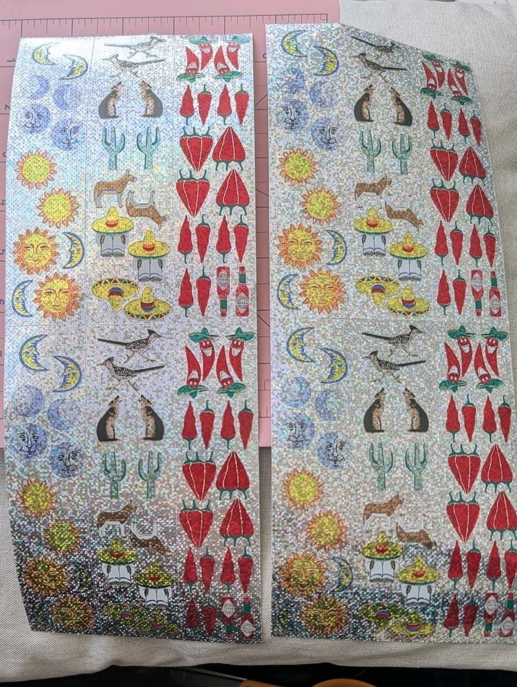 Vintage Stickers Southwestern Chili Peppers Cactus Dessert Sun Moon Lot 4 Sheets