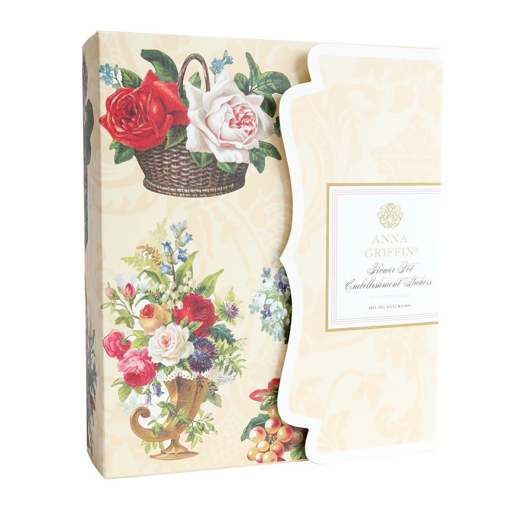 Anna Griffin Flower Pot Stickers, 20 pcs, 1 ea/20 designs, Perfect on any card!