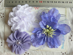 Mixed LAVENDER& WHITE Fabric Organza Lace 3 Flower Pk 7-11cm across Manor House