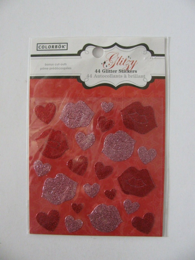 Colorbok Glitzy Glitter Stickers HEARTS & LIPS 44 Pieces NIP
