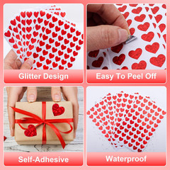 1920Pcs Holographic Glitter Heart Stickers, 0.5Inch Mini Red Hearts