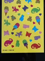 Vintage 80s 3M Brand STICKERS SHEET 1989 HT-852 Cats Bears Unicorns Ice Cream