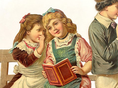Large Fantastic Victorian Die Cut w/ Young Boy Teaching a School Class *
