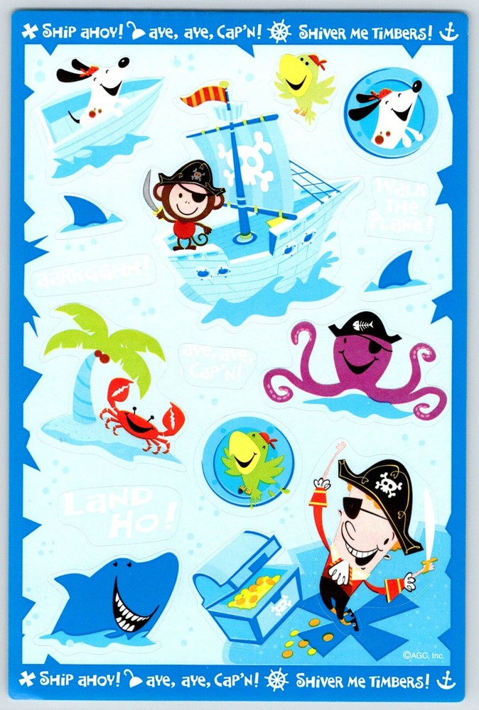 American Greetings Sticker FUN PIRATE LIFE ANIMALS 1 Sheet Stickers SD1