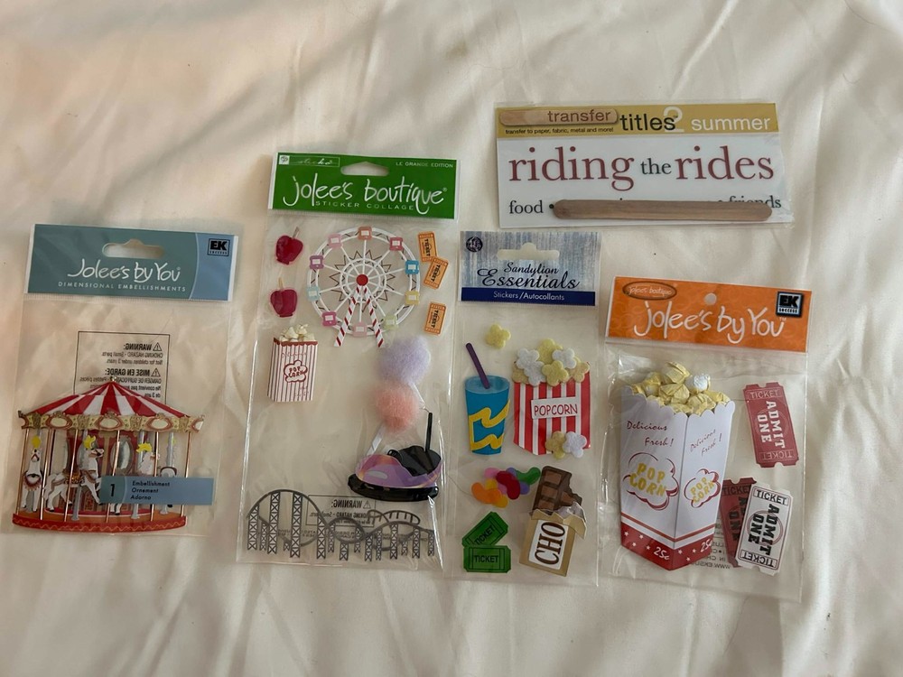 Amusement Park Carnival Carousel Ferris Wheel Popcorn Jolee’s Scrapbook Lot NEW