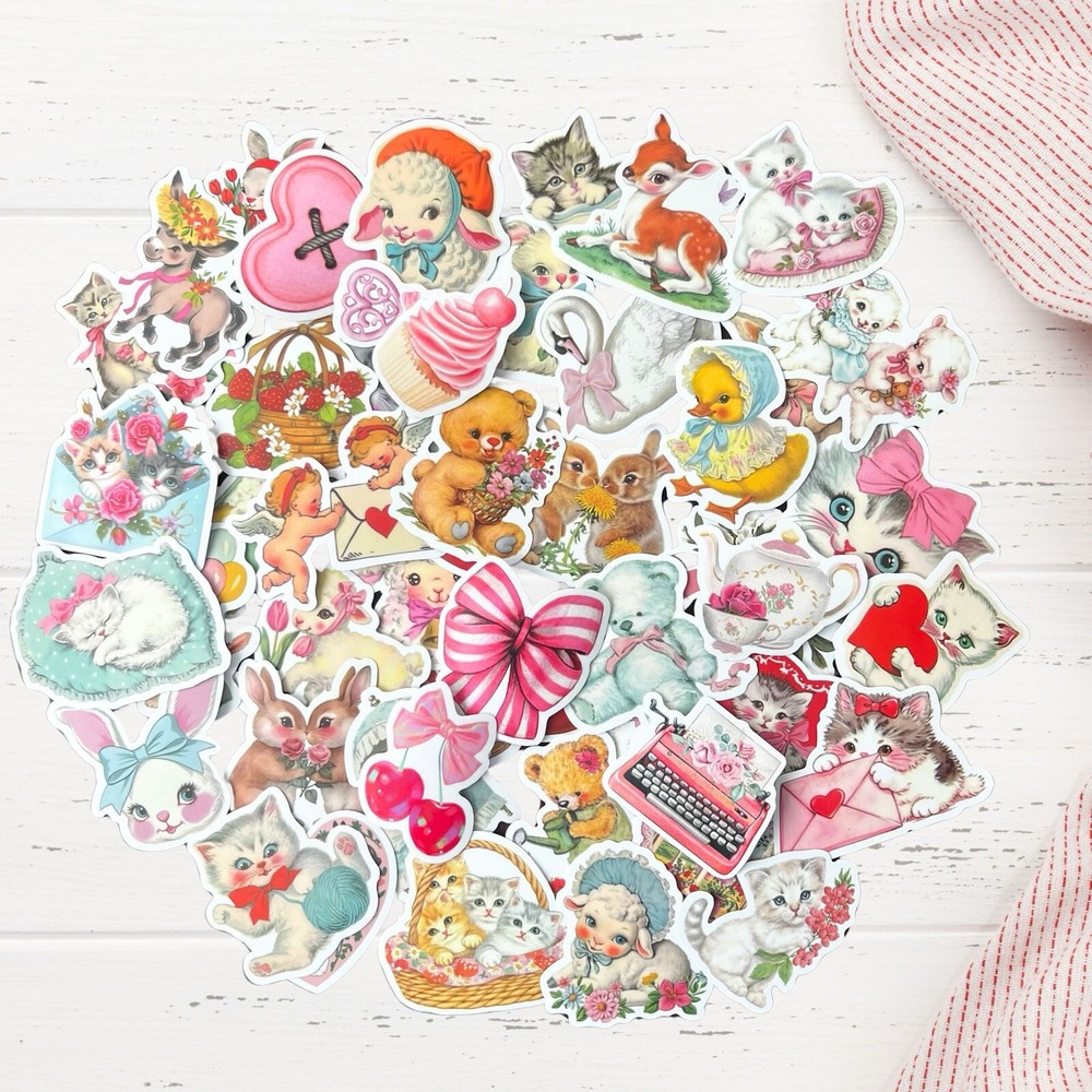 Cute Vintage Coquette Waterproof Vinyl Sticker pack of 30 Random, Girly Pink