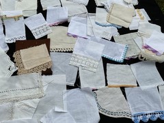Vintage Lace Attached White Ivory Off White Fabric Scraps Slow Stitching – 20