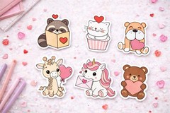 Valentine’s Day Cute Animals Sticker Set – 12 Piece