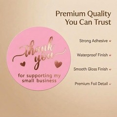Self-Adhesive 1.5 Inch Pink & Rose Gold Thank You Stickers for Small Business
