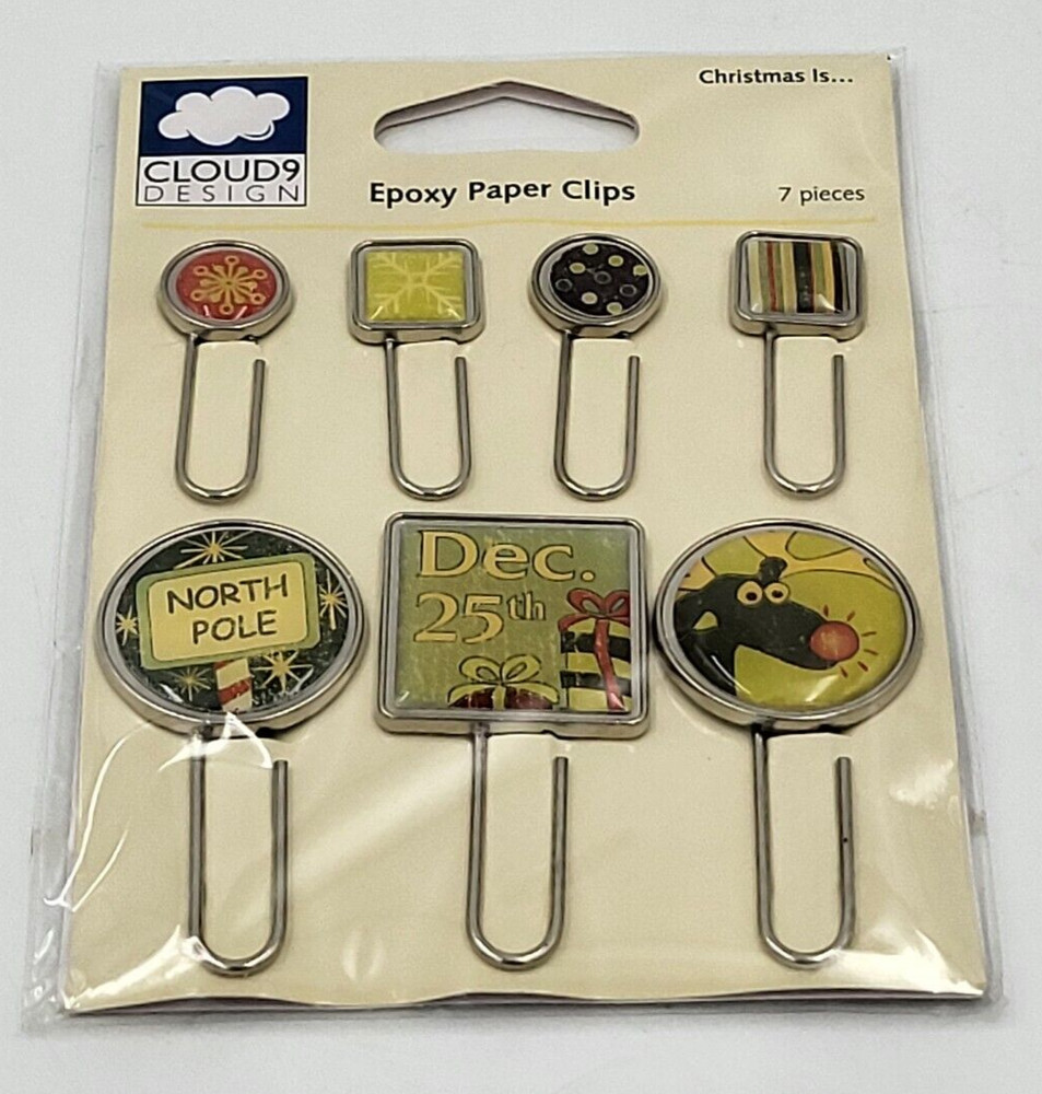 Cloud9 Design «Christmas Is…» 7 Piece Epoxy Paperclips – New/Sun Stained