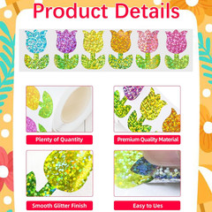 500 Pcs 1.5 Inch Glitter Tulip Stickers, 6 Colors Self-Adhesive Labels