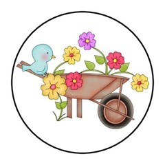 30 Cute Flowers in Wheelbarrow Envelope Seals Labels Stickers 1.5″ Round bird