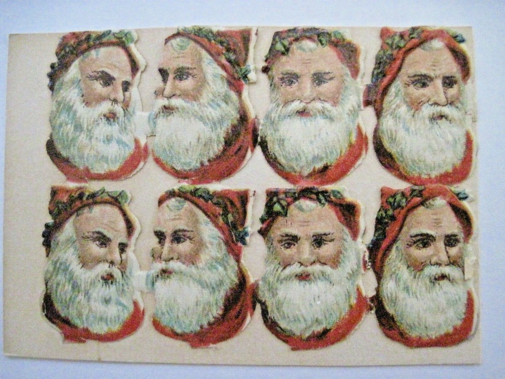 Set of (8) 1800’s Die Cut Santa Faces *