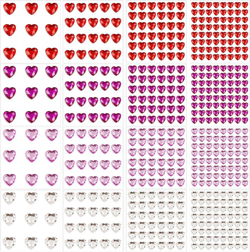 516-Piece Heart Rhinestone Sticker Kit for Crafts and Jewelry